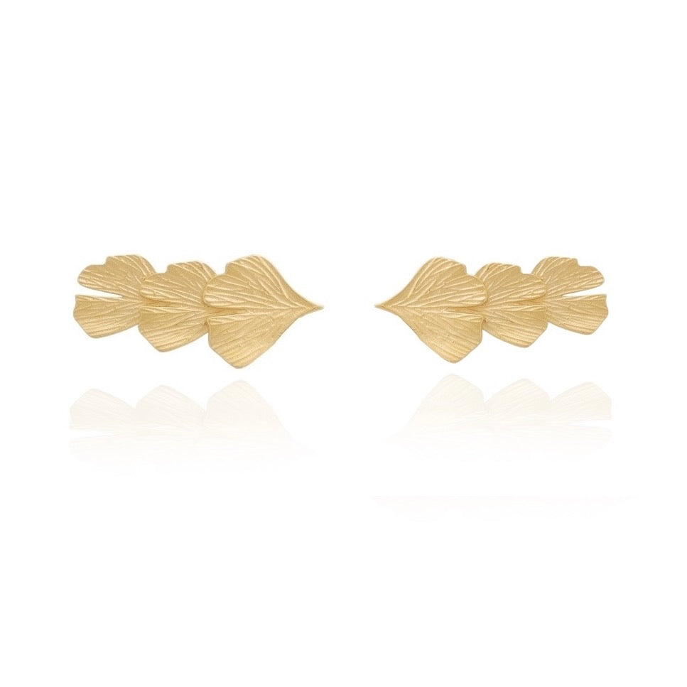 18k Gold Vermeil Ginkgo Ear Climber Pair - Ines Santos Jewellery