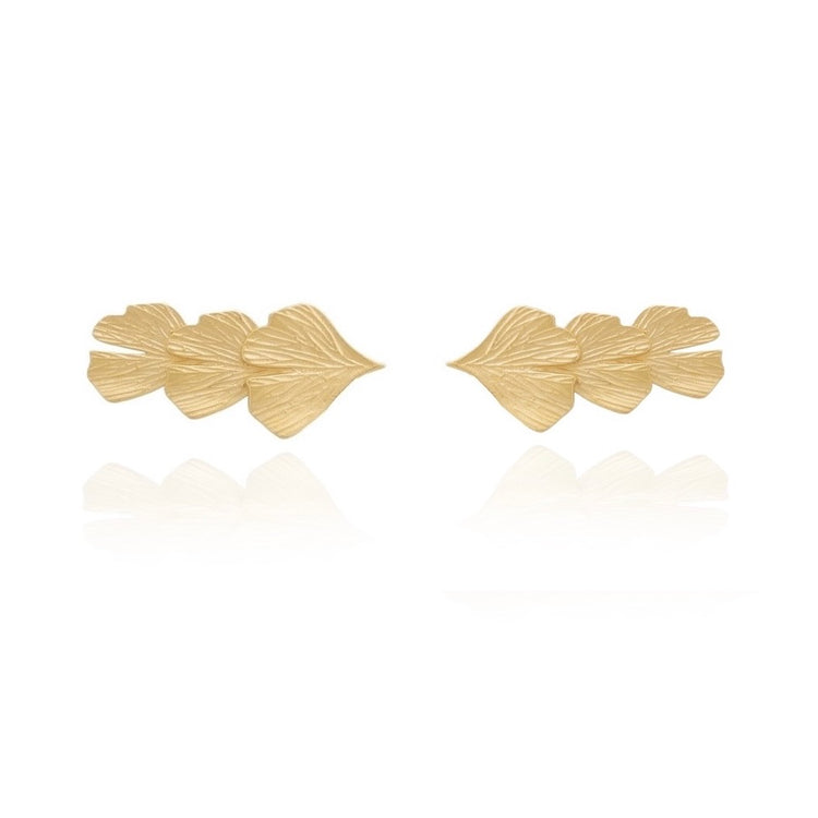 18k Gold Vermeil Ginkgo Ear Climber Pair - Ines Santos Jewellery