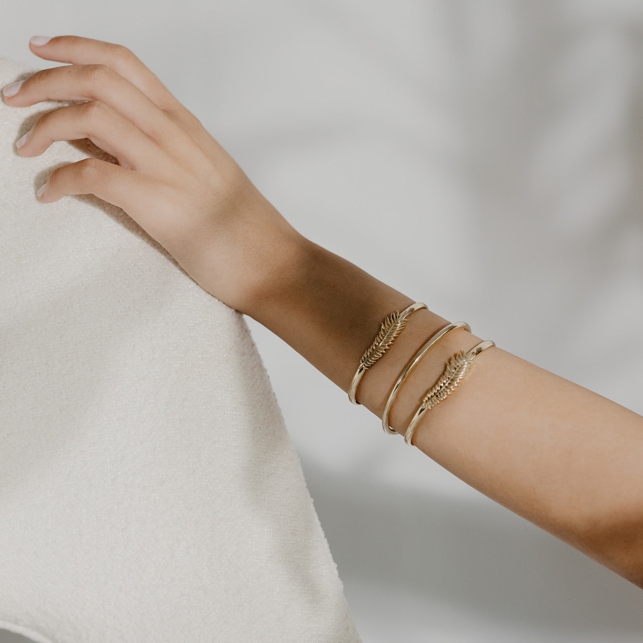 Origins collection palm leaf bracelet styled showing botanical detail
