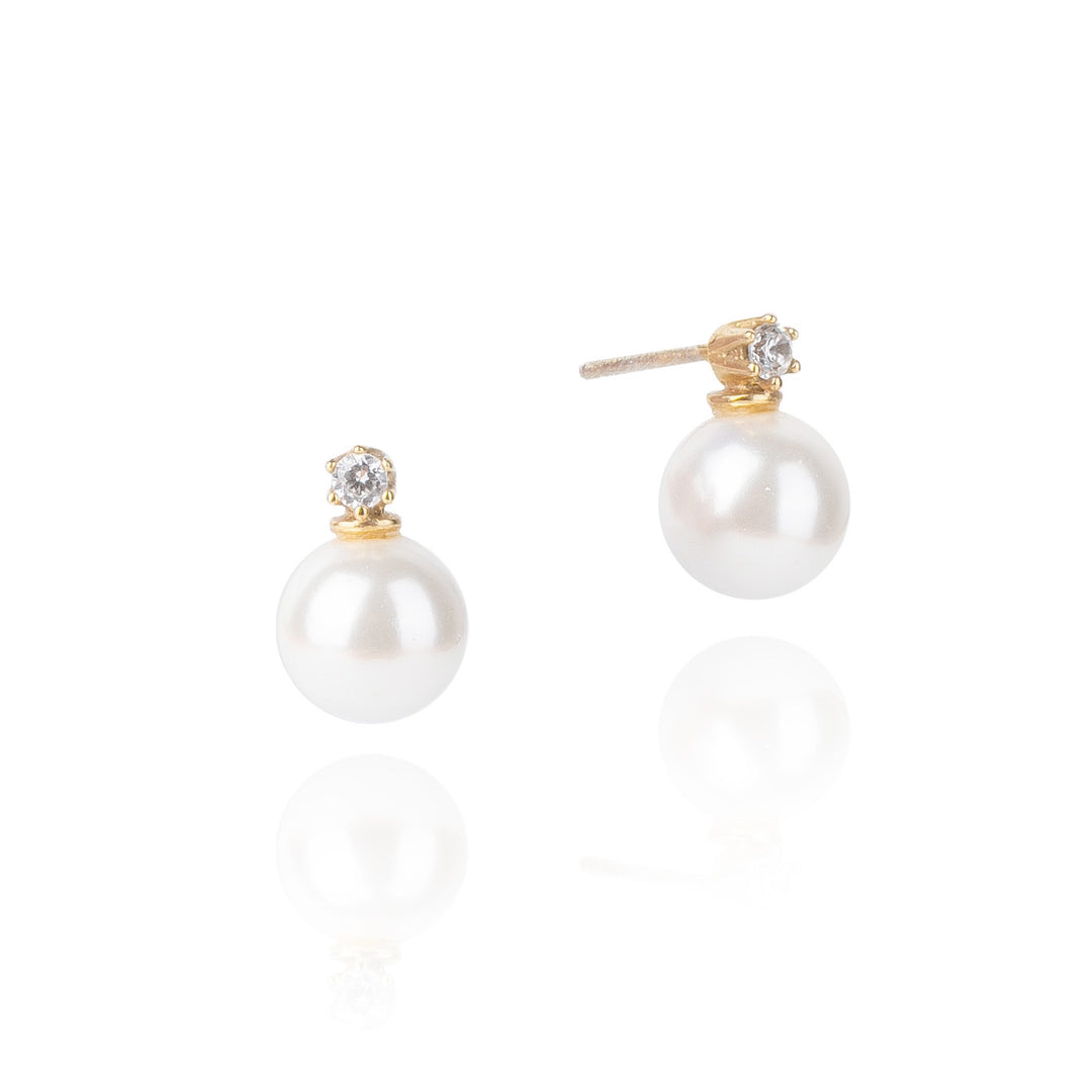 18K Gold Vermeil white Topaz and Pearl Stud Earrings - INES SANTOS JEWELLERY