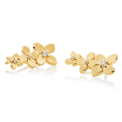 Bloom collection hydrangea ear climbers with white topaz in 18K gold vermeil