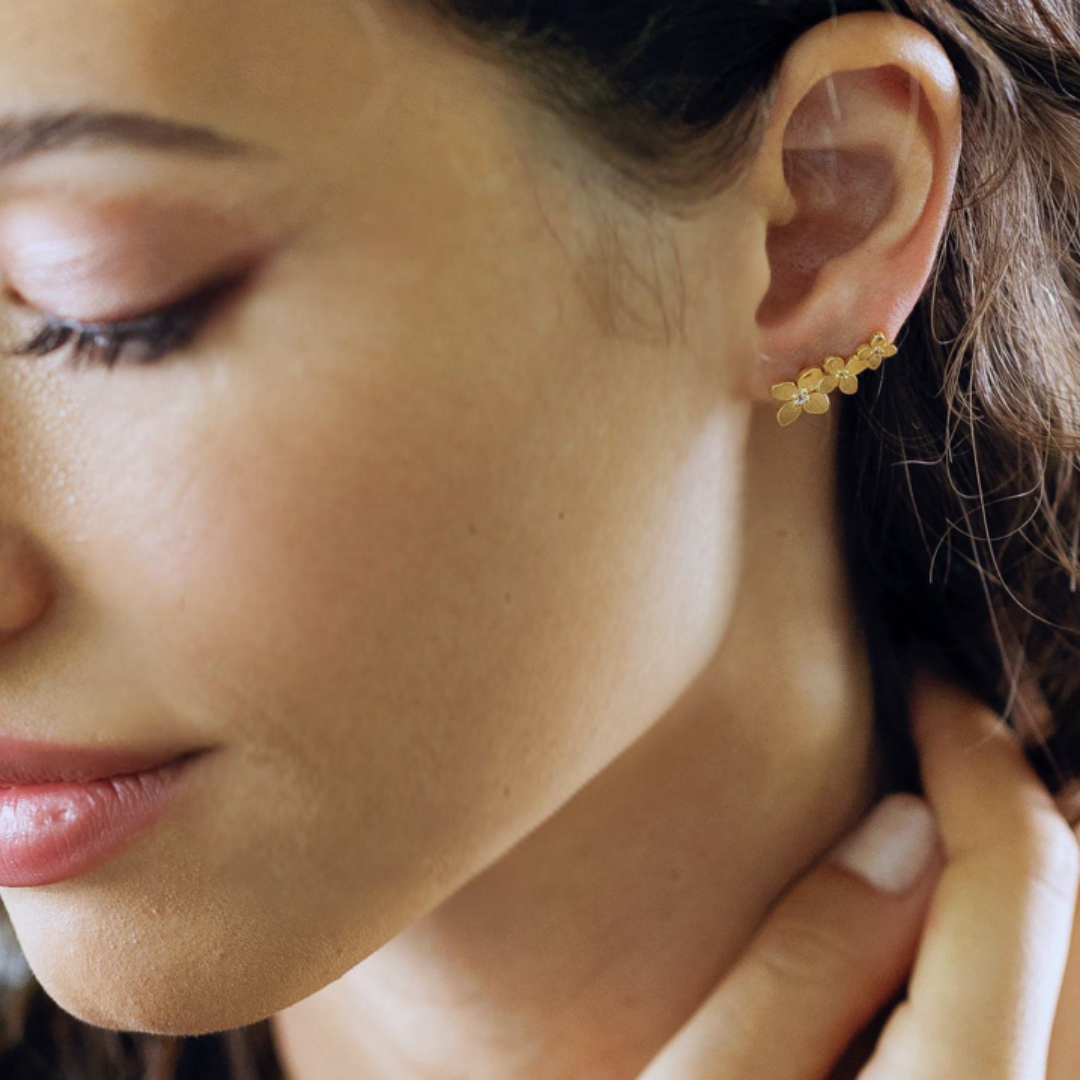 Bloom collection earring set styled displaying versatile climber combination