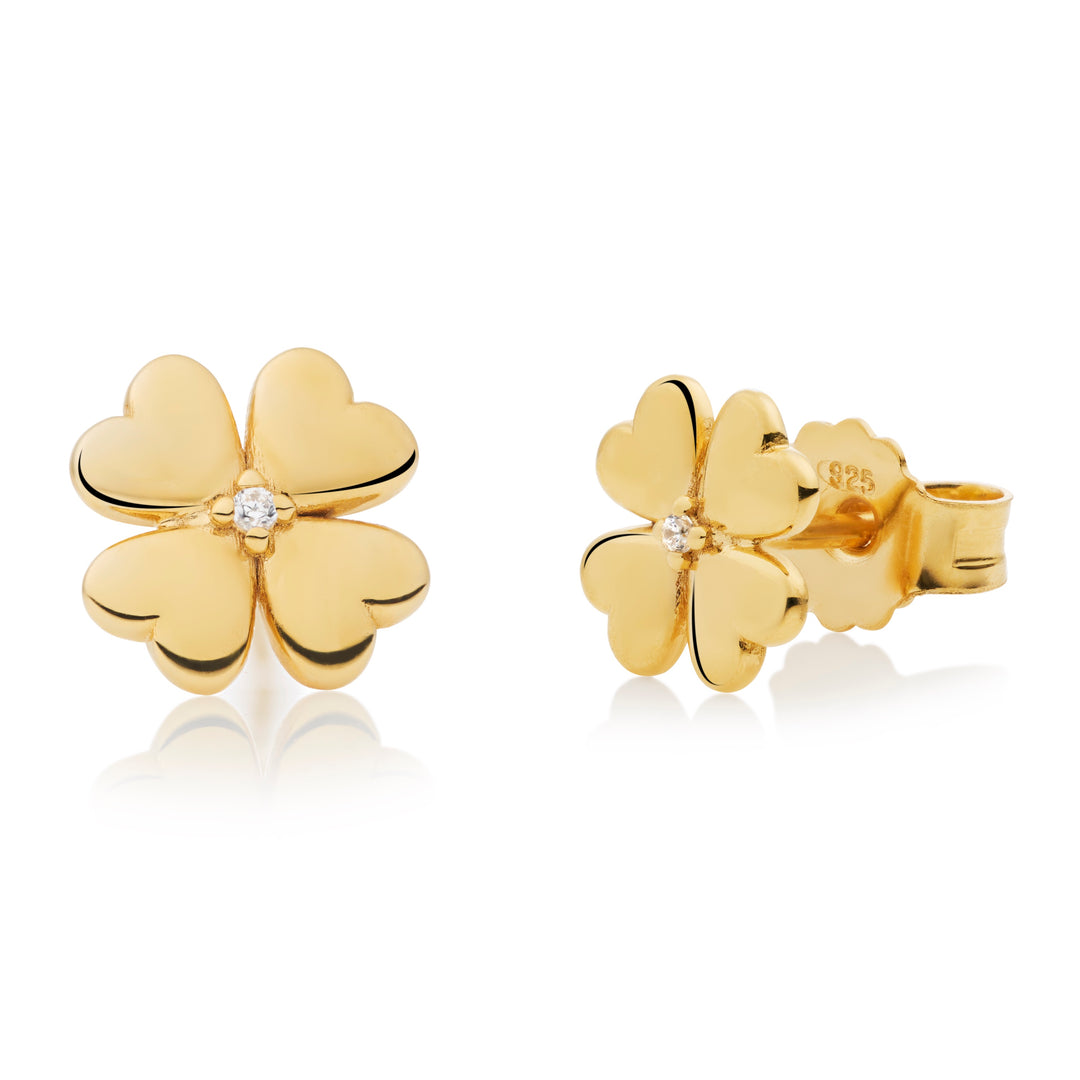 Origins collection four-leaf clover stud earrings with white topaz in 18K gold vermeil