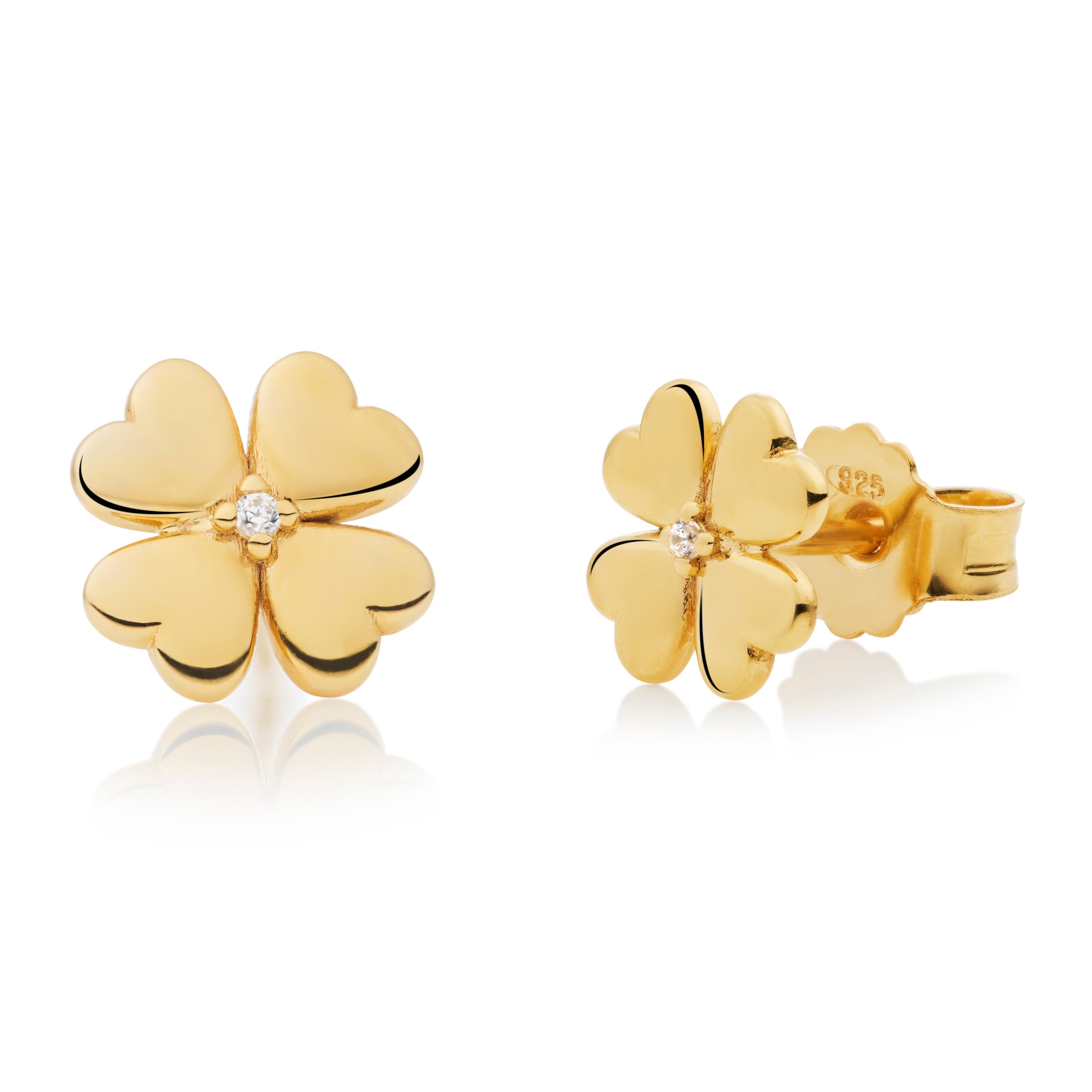 Origins collection four-leaf clover stud earrings with white topaz in 18K gold vermeil