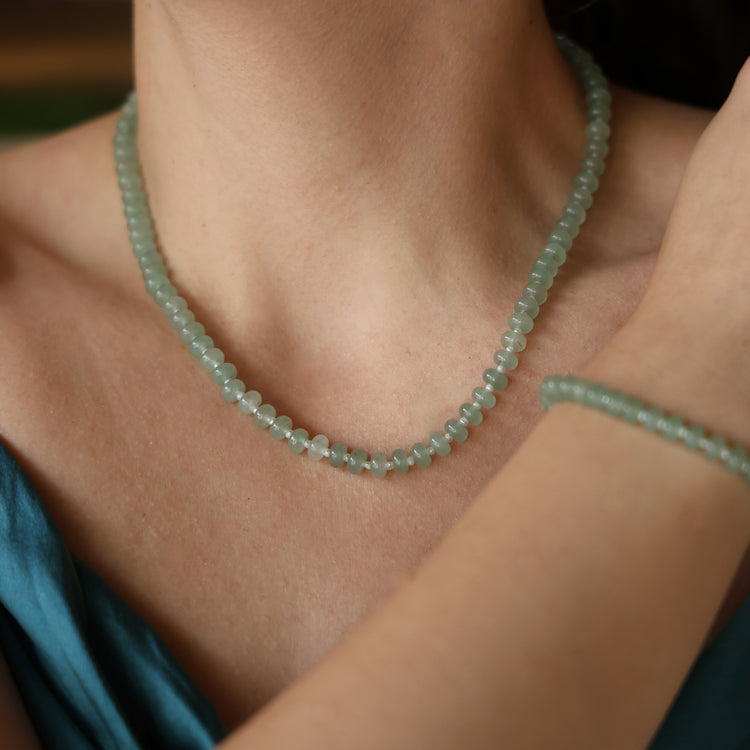 Inês Santos Jewellery - gemstone jewelry - 18K Gold Vermeil Green Aventurine and Fresh Water Pearl Beaded Necklace