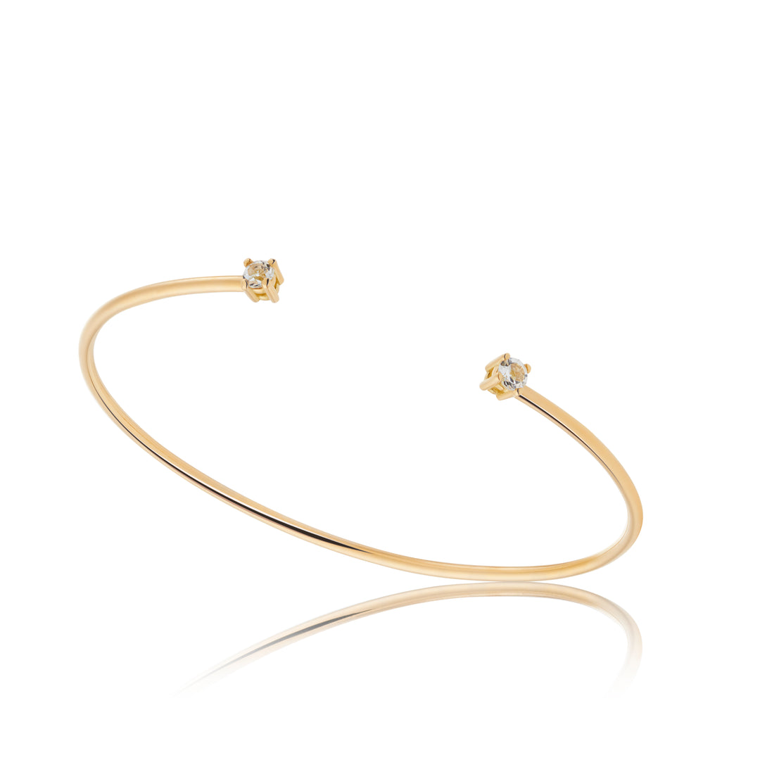 18K Solid Gold Open Bracelet with 2 White Topaz - Ines Santos Jewellery