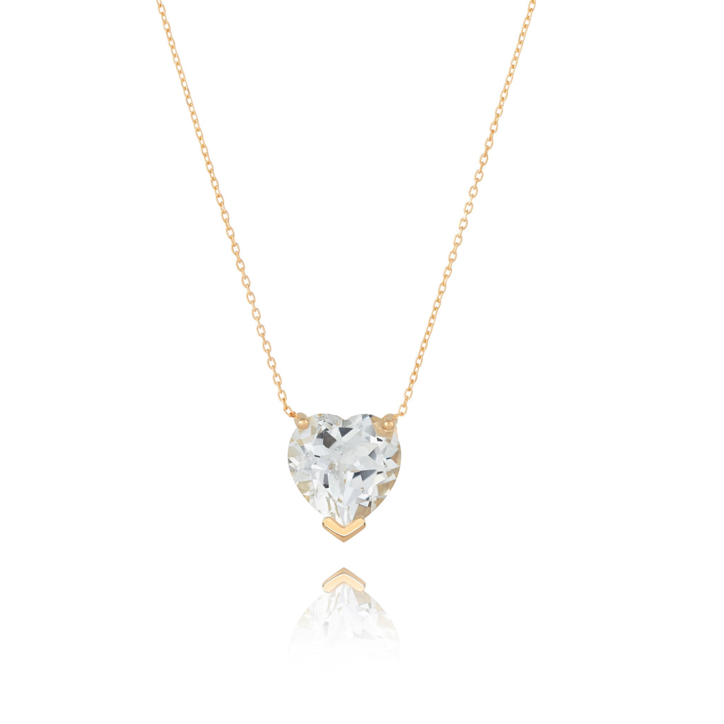 18K Solid Gold Heart Shaped Topaz Necklace