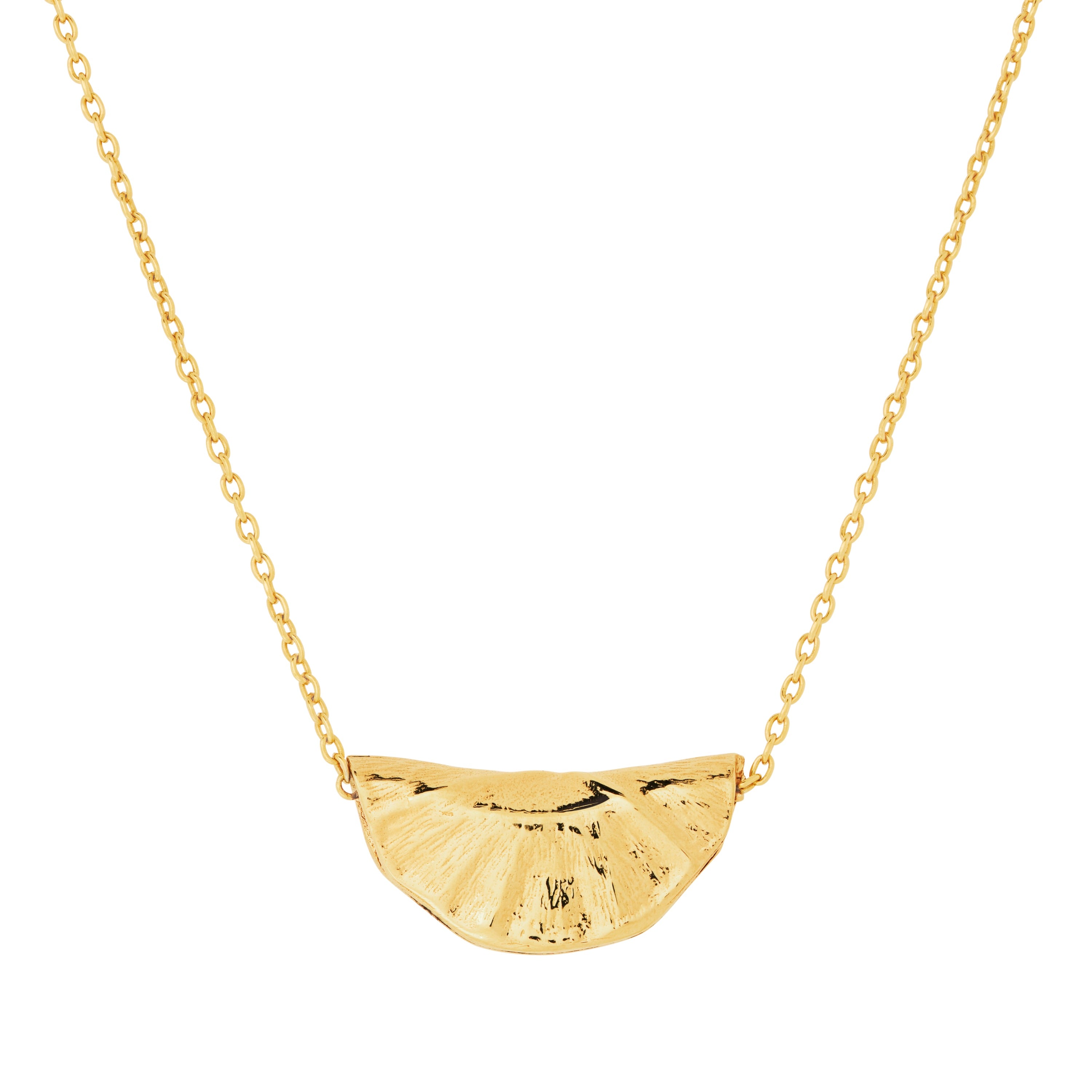 Gold vermeil necklace with a waterlily pendant on a white background