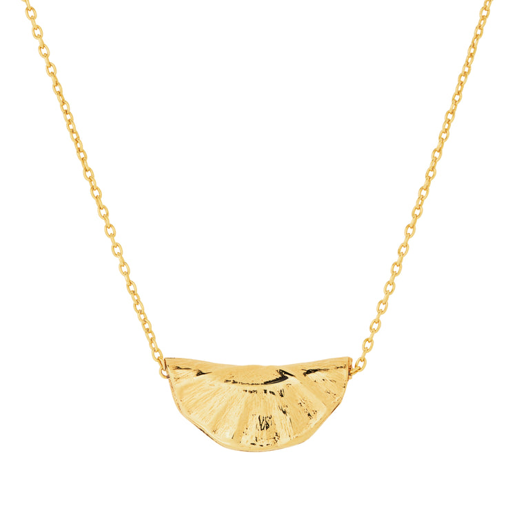 Gold vermeil necklace with a waterlily pendant on a white background