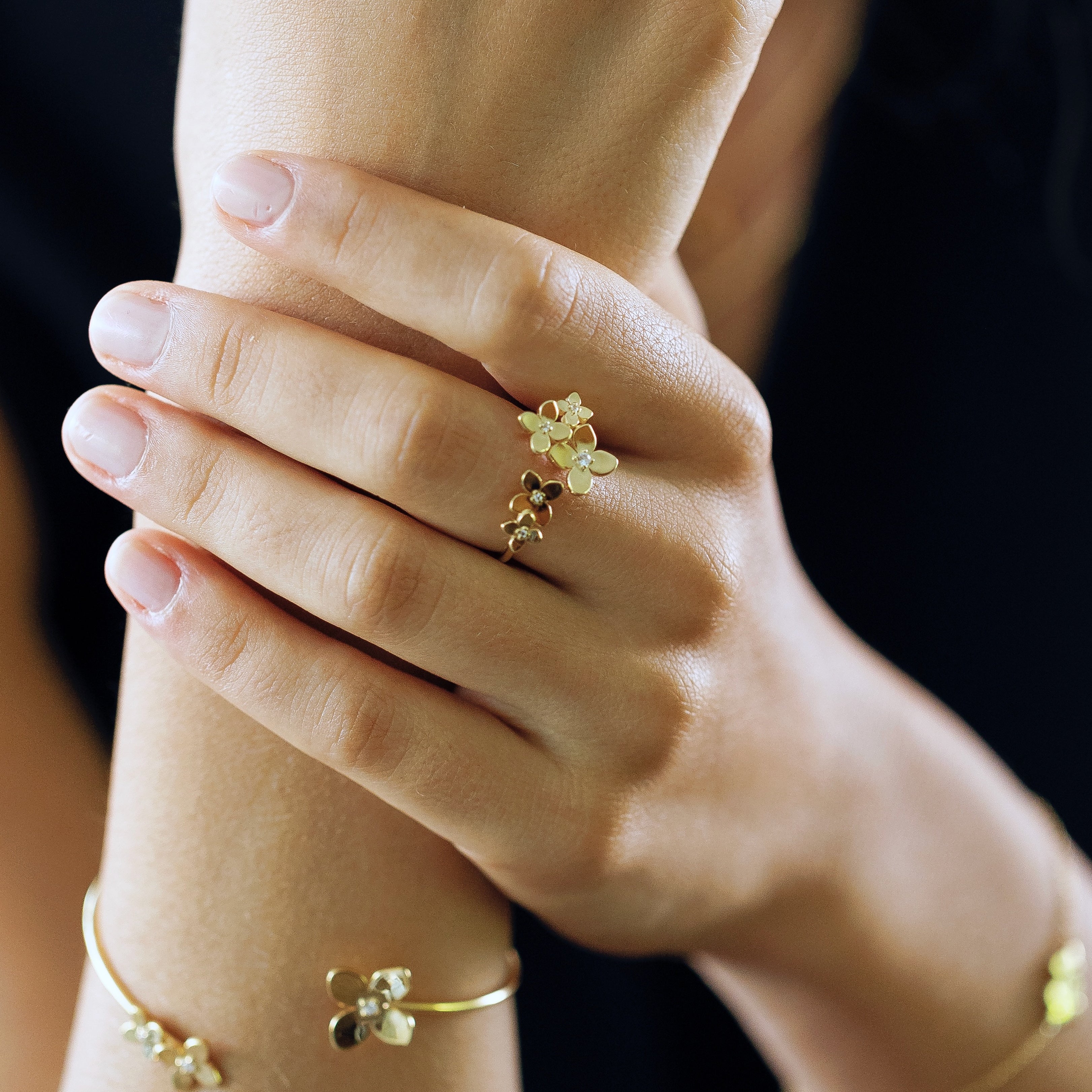 Bloom collection flower cluster ring styled showing botanical petal design