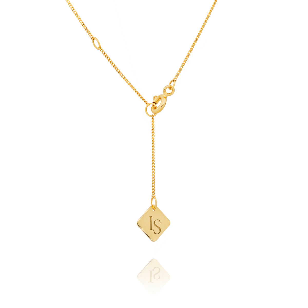 Gold vermeil necklace with a diamond-shaped Ines Santos Logo on a white background