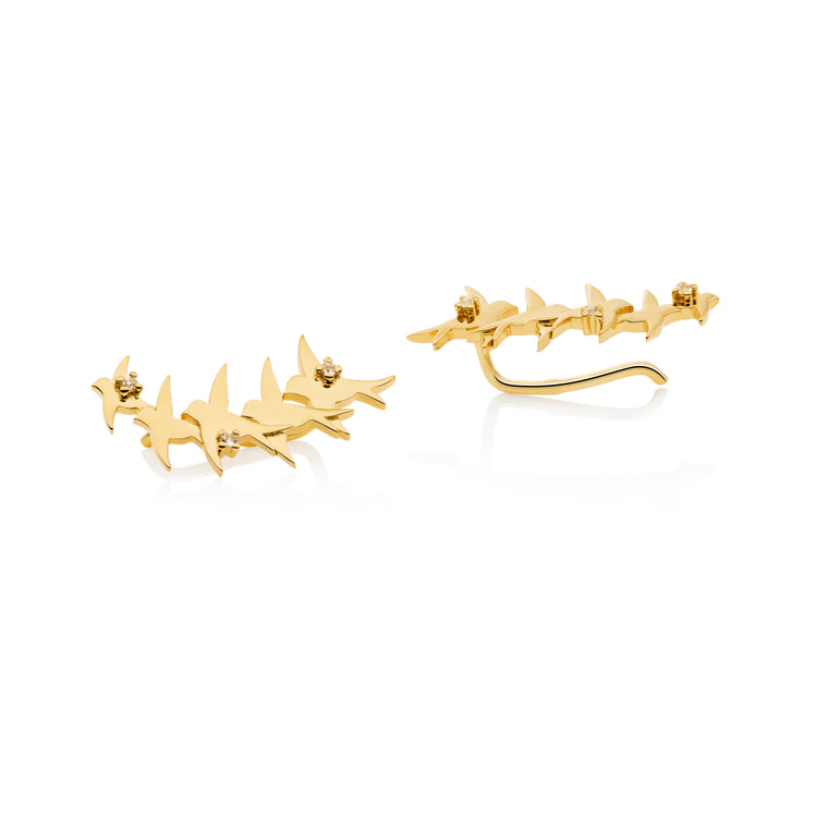 Origins collection swallow ear climber earrings in 18K Gold Vermeil symbolising freedom and new beginnings