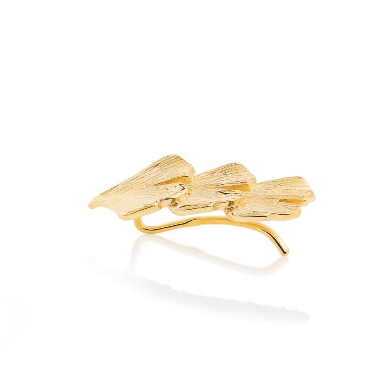 18K Gold Vermeil Ginkgo Leaf Ear Climber - Ginkgo Jewelry - Ines Santos Jewellery