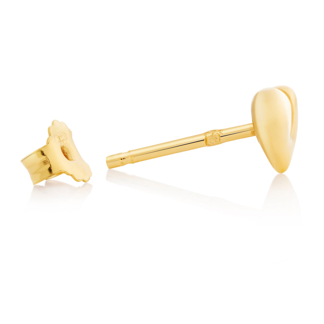 Velvet Heart Studs worn on ear, 18K gold vermeil heart stud earrings, Amore collection, Inês Santos Jewellery