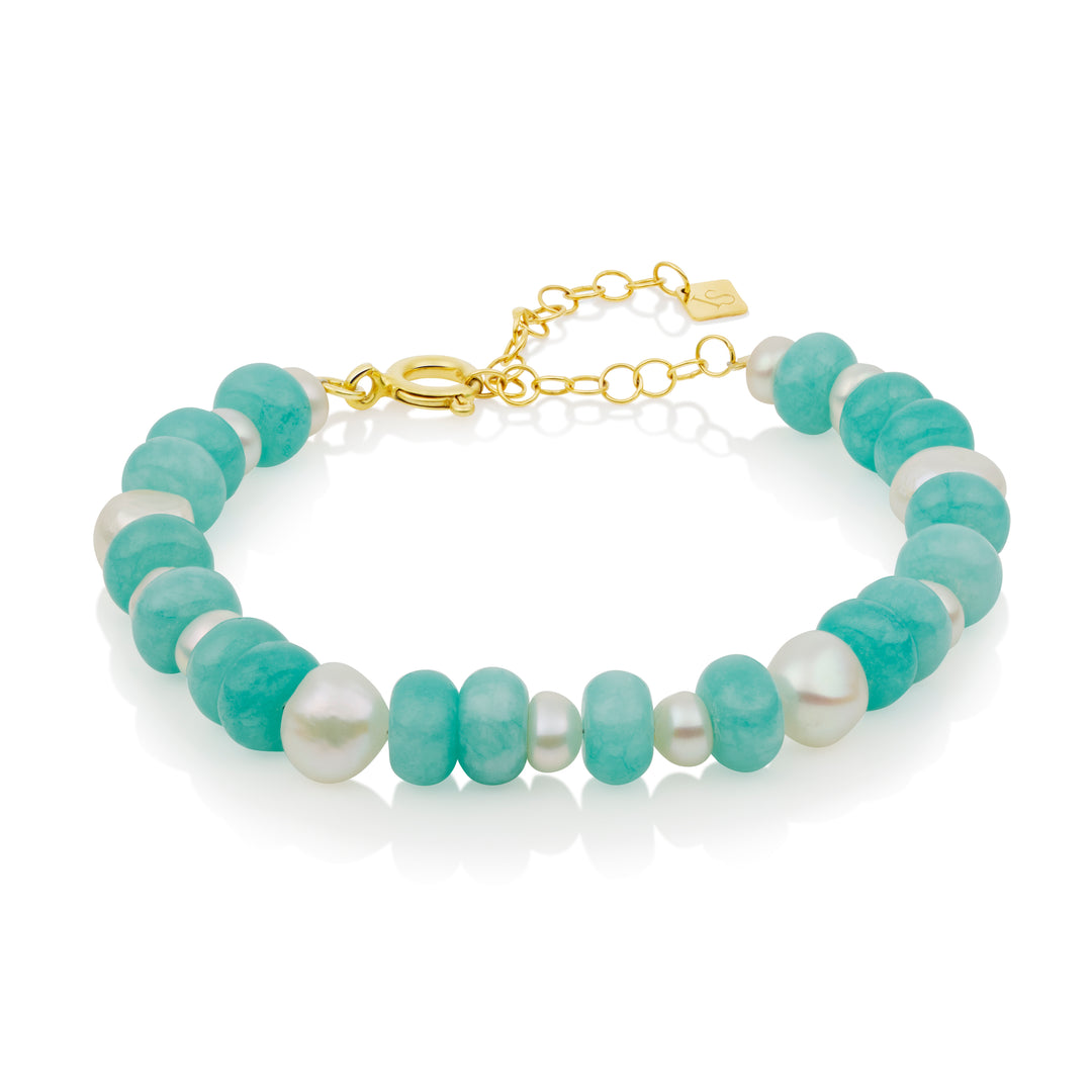 Inês Santos Jewellery - gemstone jewelry - 18K Gold Vermeil Amazonite and Fresh Water Pearl Beaded Necklace 2