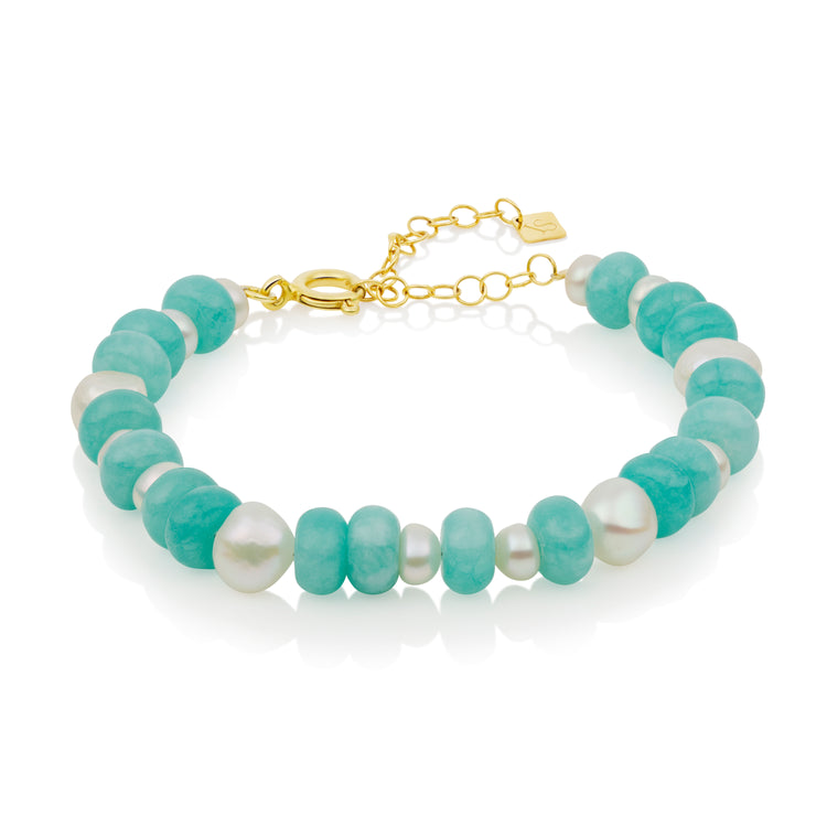 Inês Santos Jewellery - gemstone jewelry - 18K Gold Vermeil Amazonite and Fresh Water Pearl Beaded Necklace 2