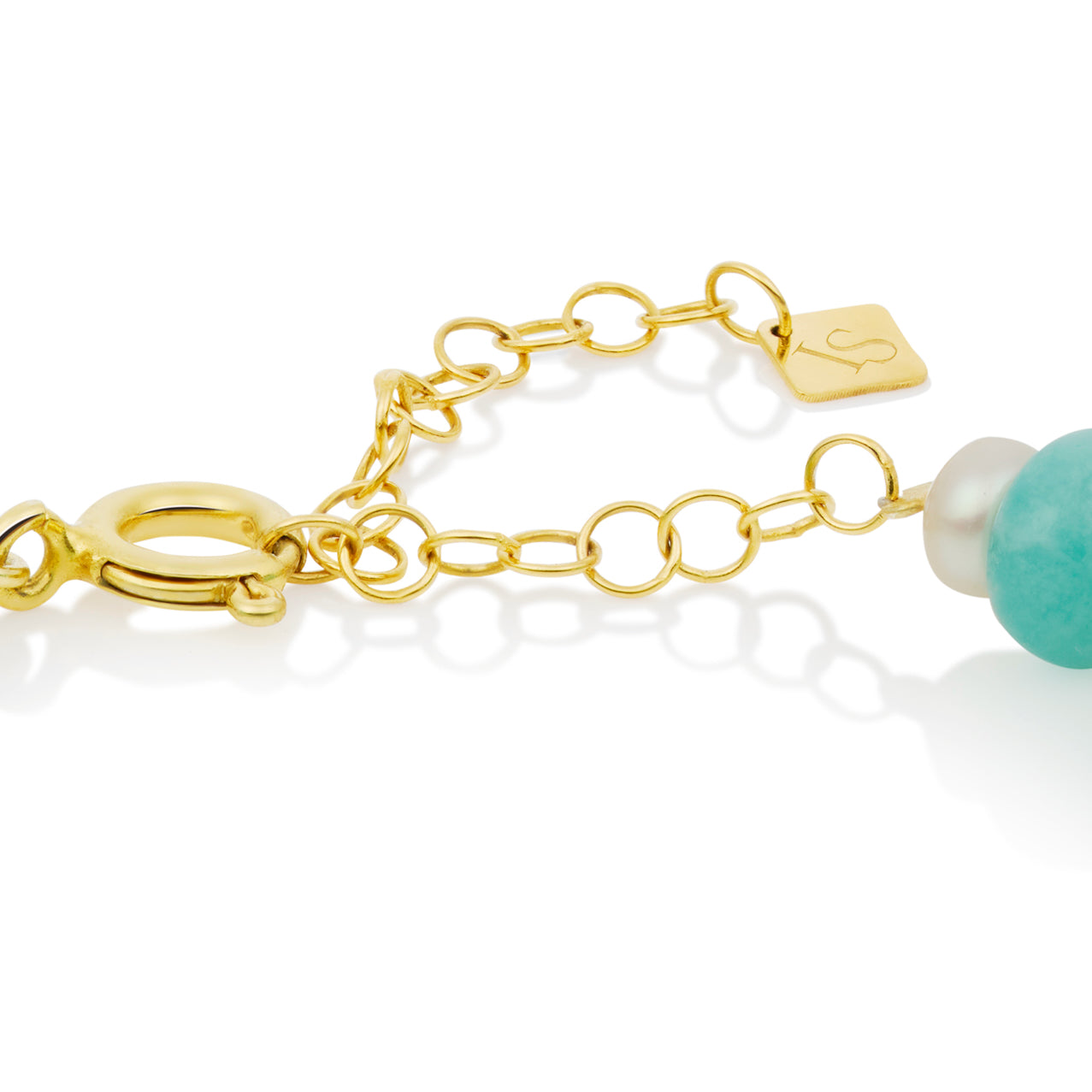 Inês Santos Jewellery - gemstone jewelry - 18K Gold Vermeil Amazonite and Fresh Water Pearl Beaded Necklace 2