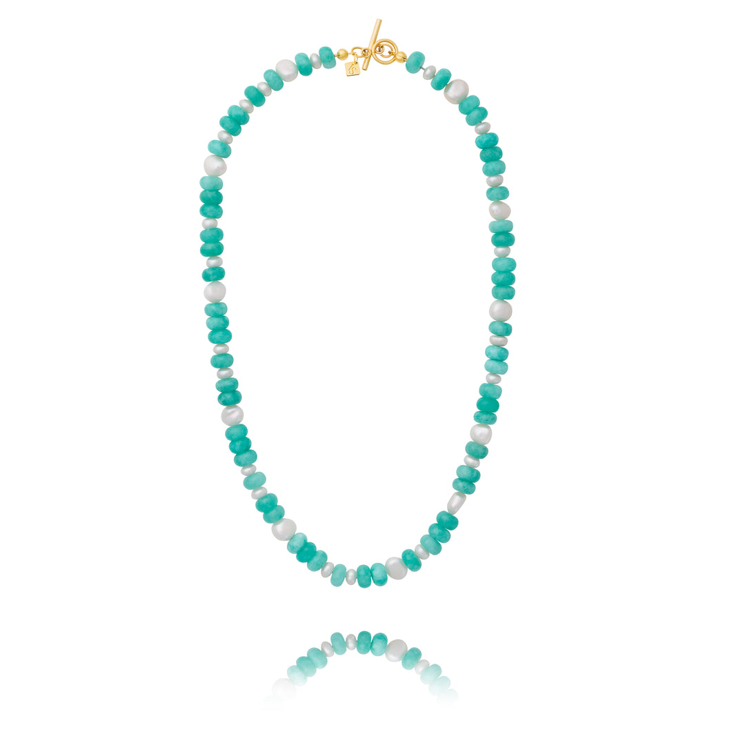 Inês Santos Jewellery - gemstone jewelry - 18K Gold Vermeil Amazonite and Fresh Water Pearl Beaded Necklace