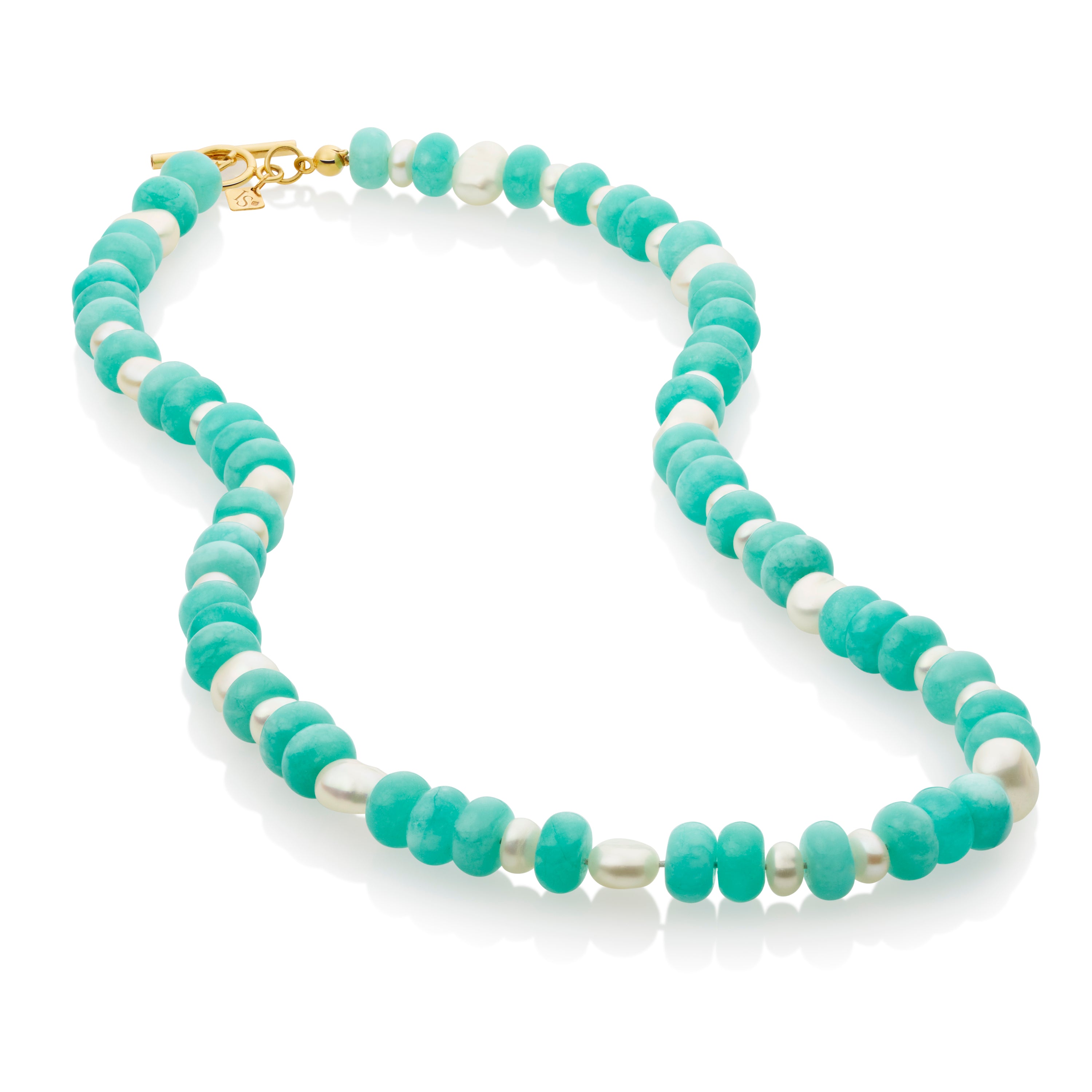 Inês Santos Jewellery - gemstone jewelry - 18K Gold Vermeil Amazonite and Fresh Water Pearl Beaded Necklace
