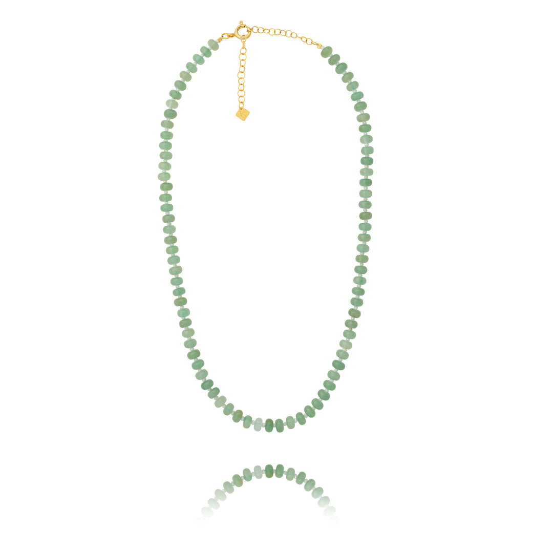 Inês Santos Jewellery - gemstone jewelry - 18K Gold Vermeil Green Aventurine and Fresh Water Pearl Beaded Necklace