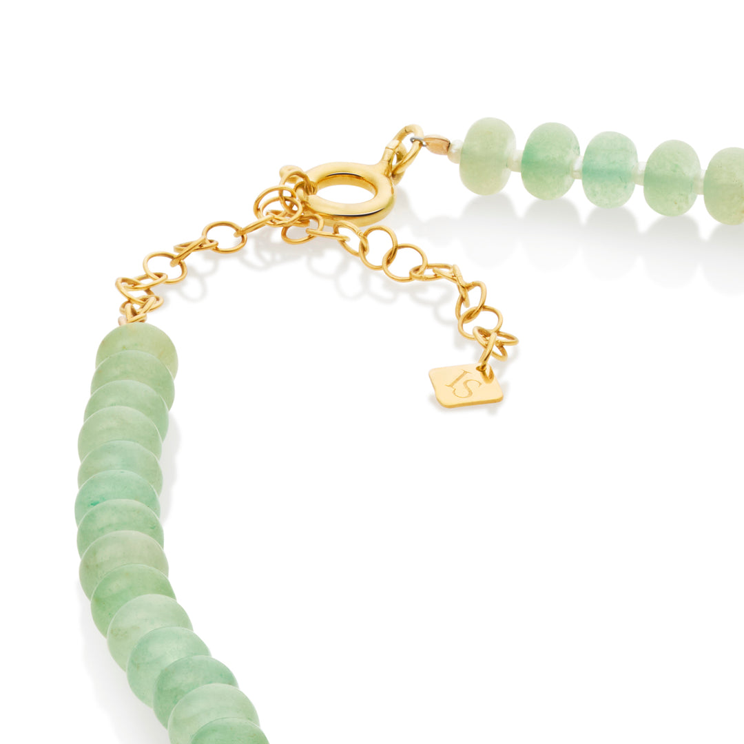 Inês Santos Jewellery - gemstone jewelry - 18K Gold Vermeil Green Aventurine and Fresh Water Pearl Beaded Necklace