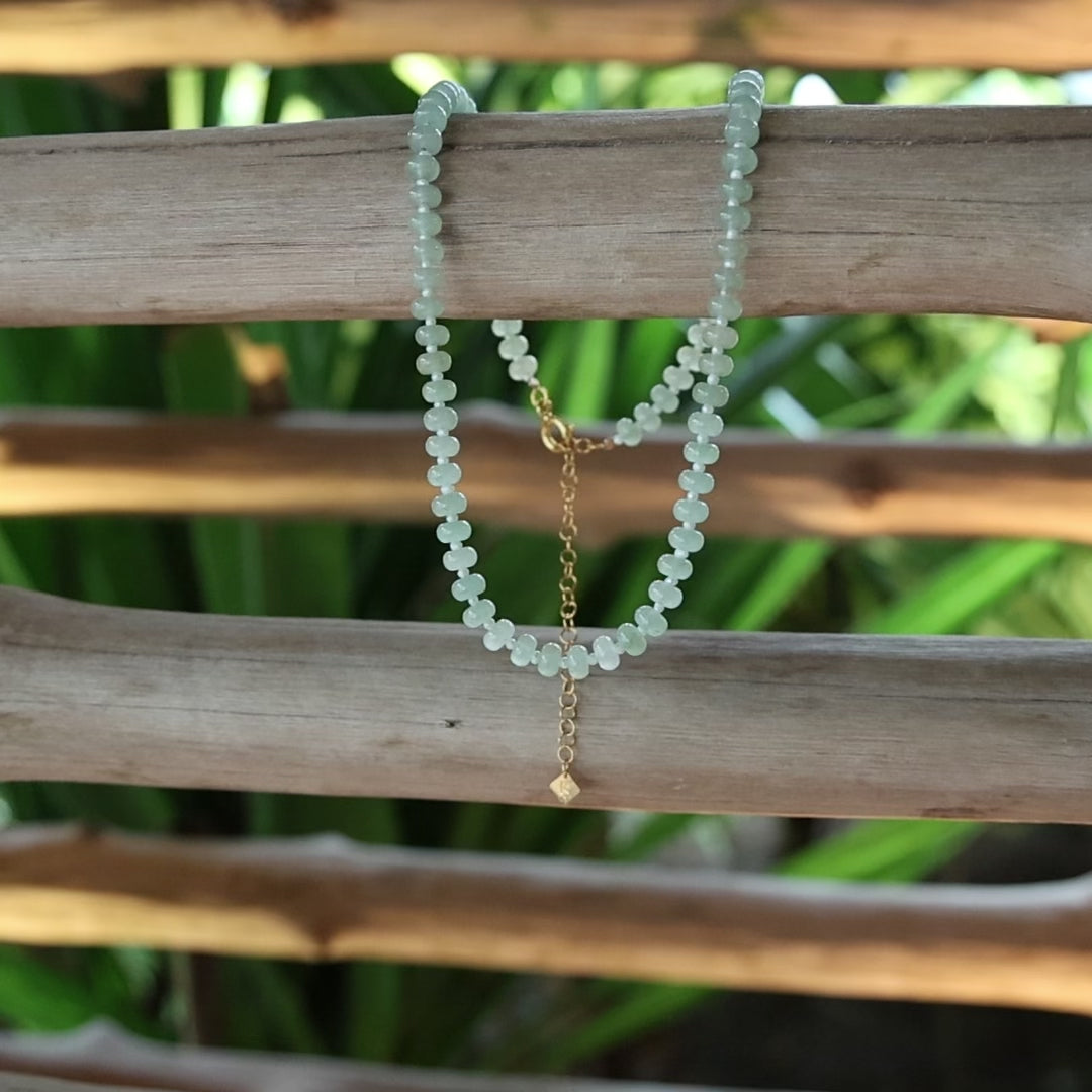 Inês Santos Jewellery - gemstone jewelry - 18K Gold Vermeil Green Aventurine and Fresh Water Pearl Beaded Necklace