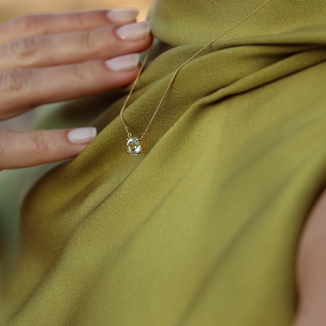 Video of white topaz necklace in gold vermeil displaying stone sparkle