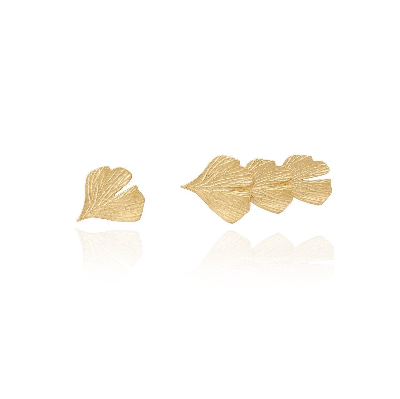 18K Gold Vermeil Ginkgo Leaf Earrings Stud and Ear Climber - INES SANTOS JEWELLERY | Gold Vermeil on Silver | Women's Luxury Jewellery | Sustainable Jewellery | Designer Jewellery | Unique Jewellery Design