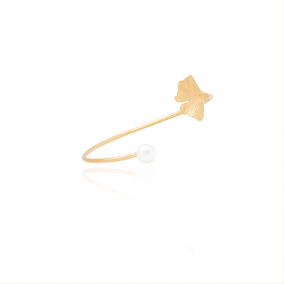 18K Gold Vermeil Ginkgo Leaf and Freshwater Pearl Bracelet - INES SANTOS JEWELLERY